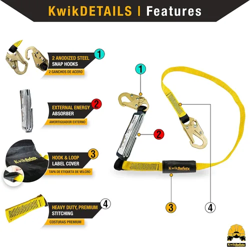Miniatura 2 de KwikSafety – Familia rattler, incluye 2 paquetes, 4 paquetes, combo, kit Cordón de seguridad de una sola pierna con amortiguador interno, anclaje