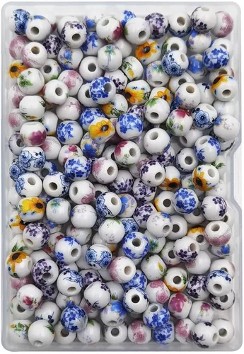 Miniatura 9 de INSPIRELLE 180 cuentas de porcelana redondas chinas de cerámica de 0.315 pulgadas (0.315 in) para hacer joyas hechas a mano, pulseras, collares