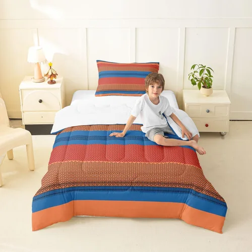 Miniatura 53 de jejeloiu Juego de edredón geométrico para niños, tamaño individual, diseño de rayas de color negro, blanco y gris, juego de ropa de cama decorativo