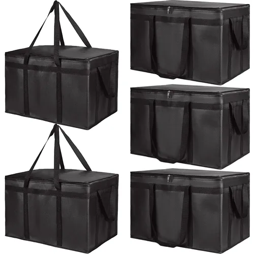 Bodaon - Paquete de 5 bolsas aisladas para entrega de alimentos para comidas frías y calientes, tamaño XXXL, bolsa aislada para catering, bolsa para
