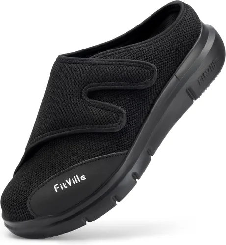 FitVille Zapatos para diabéticos para hombre, sin cordones, para pies hinchados, extra anchos, ajustables, zapatos para caminar para fascitis