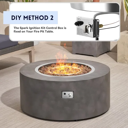 Miniatura 6 de Kit de quemador empotrable de hoguera Skyflame de acero inoxidable redondo de 19" con detección de llama, encendido electrónico por chispa, conjunto