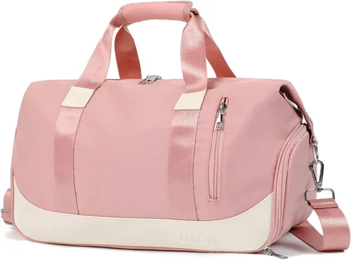 Bolsa deportiva para gimnasio, bolsa de viaje con bolsillo húmedo y compartimento para zapatos, bolsa de fin de semana para mujeres y hombres, Rosado