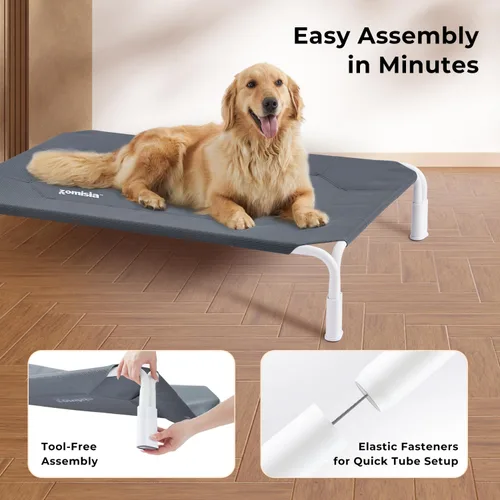 Miniatura 2 de ZOMISIA Cama elevada para perro con ensamble sin herramientas - Cama de enfriamiento elevada para perros al aire libre para mascotas grandes, hamaca