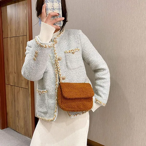 Miniatura 6 de RARITYUS Bolso de hombro con estampado de leopardo para mujer, bolso de felpa esponjosa, bolso cruzado de piel sintética con correa de cadena
