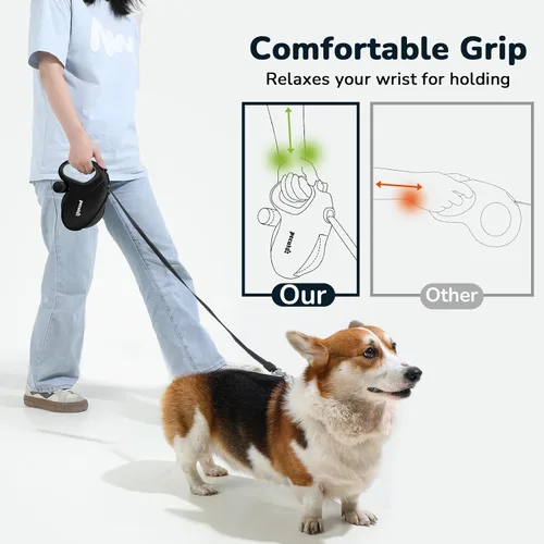Miniatura 6 de Pecute Correa retráctil para perro de 32 pies con tiras reflectantes, sin enredos de 360°, control de un botón y material de nailon resistente