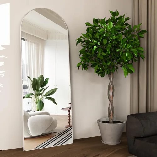 Miniatura 9 de Espejo de cuerpo entero de 56"x16", espejos arqueados de piso con soporte, espejo arqueado de cuerpo completo para pararse o inclinarse, color Blanco