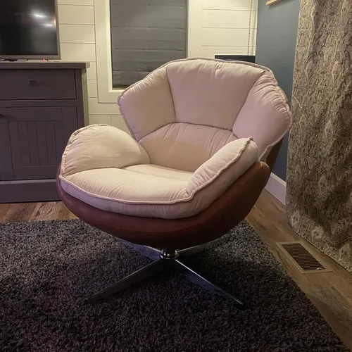 Miniatura 9 de BESTANO Silla giratoria de acento tapizada de chenilla, moderna silla de sala de estar con respaldo, base de metal de 360 grados, silla de lectura