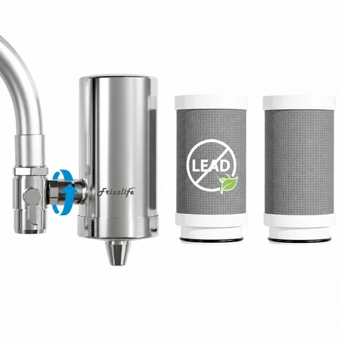 Frizzlife FS99 Filtro de agua para llave de fregadero, 2 filtros (1 preinstalado) Certificado Reduce un 99% el plomo, metales pesados para el