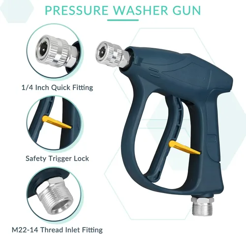 Miniatura 6 de Sooprinse Pistola de lavado a presión corta con cañón de espuma, pistola de lavado de alta presión, lanza de espuma de nieve con conector rápido