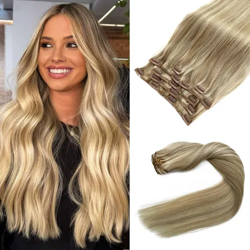 Miniatura 16 de Extensiones de cabello con clip sin costuras de cabello humano real, extensiones de cabello natural negro real con clip 7 piezas 100 g 36 cm
