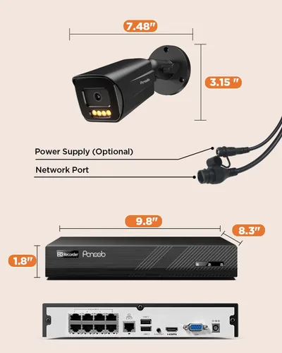 Miniatura 7 de Sistema de seguridad de 4 cámaras, 8 canales, 4 cámaras PoE IP con cable de 5 megapíxeles para exteriores, detección de vehículos humanos AI, audio