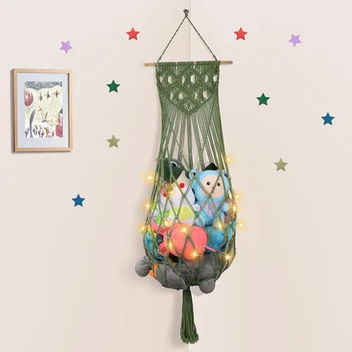 Miniatura 14 de Almacenamiento de animales de peluche jumbo de 63 pulgadas con luz LED de estrella, hamaca de juguete para colgar en la pared del techo sobre