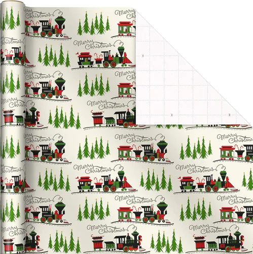 Miniatura 5 de Hallmark - Papel de regalo de Navidad negro con líneas de corte en el reverso (3 rollos: 11.2 m2) Papá Noel retro, cuadros de búfalo blanco y negro