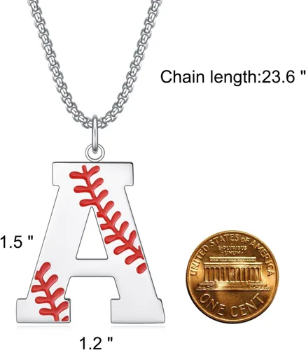 Miniatura 2 de VEEHOO Collar de béisbol para hombres y niños, letra inicial de la A a la Z, joyería de béisbol con colgante de joyería de béisbol para niños