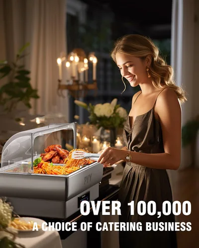 Miniatura 5 de PYY Plato Calentador Eléctrico, Juego de Chafing Dish de Tapa Enrollable para Buffet, Juego de Servidor Calentador Chafer para Catering, Buffets