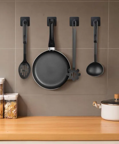 Miniatura 4 de xdgeLoad Ganchos para toallas de baño, 4 unidades, ganchos de pared resistentes para baños, abrigos, batas, cocina, ganchos autoadhesivos sin Negro