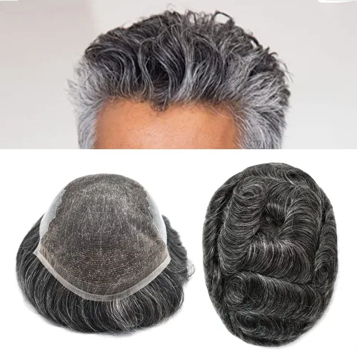 Miniatura 12 de Mens Toupee Human Hair Replacement System Swiss Lace Toupee For Men Hair Piece Protesis Capilar Mens Hairpiece 5X7#1 Jet Black 120% Density