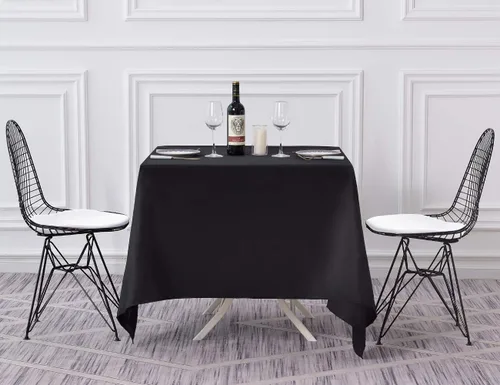 Miniatura 6 de Surmente Mantel cuadrado para mesas cuadradas o redondas, 100% poliéster, 52 x 52 pulgadas, mantel para bodas, banquetes o restaurantes (negro)