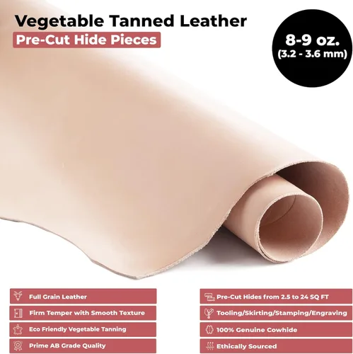 Miniatura 2 de European Leather Works Curtido vegetal 8-9 oz (0.126-0.142 in) Tamaño 2.5-4 pies cuadrados Cuero de vaca importado de grano completo de un solo