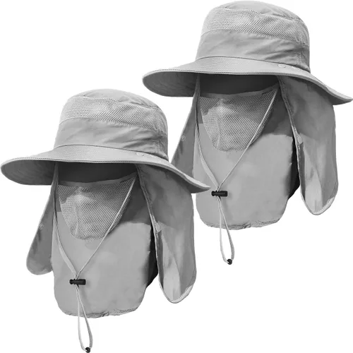 Miniatura 9 de Sombrero de pesca de ala ancha para hombre, 2 piezas, protección solar UPF 50+, extraíble, solapa para cara y cuello
