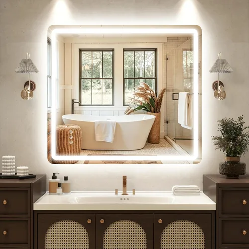 Miniatura 8 de 48x24 Inch LED Bathroom Mirror with Lights, Anti-Fog 3-Color Dimmable Memory Touch Control, Waterproof HD Tempered Glass, Wall Mounted Vanity Mirror
