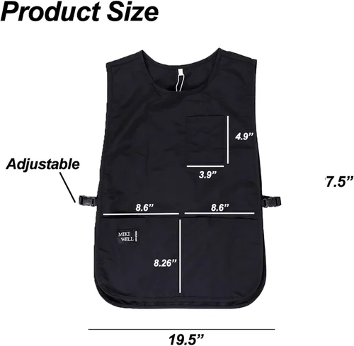 Miniatura 7 de Delantal impermeable unisex de trabajo con 4 bolsillos, delantal tipo faja, ultraligero, para chef y camarero, overol de trabajo Negro