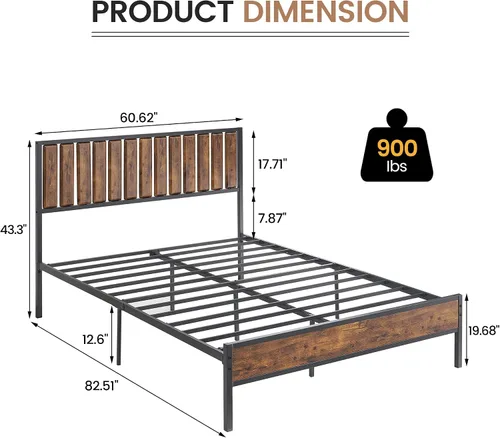 Miniatura 2 de IDEALHOUSE Base de cama Queen con cabecera de madera, marco de cama de metal con plataforma Queen con 14 listones de acero resistente, más