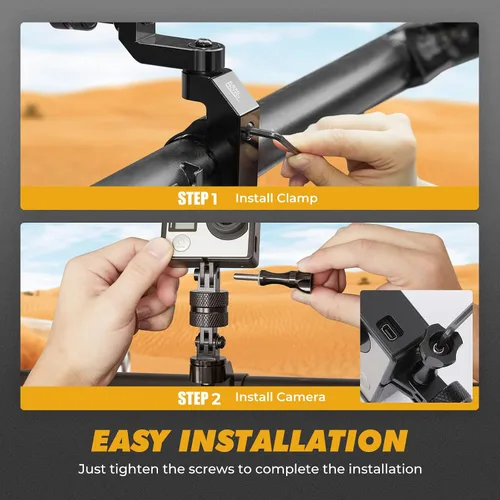 Miniatura 4 de KEMIMOTO Soporte de cámara UTV ATV multiajustable compatible con RZR Roll Bar Mount 1.65"-2" Soporte de jaula de rollo de aluminio 360 acción