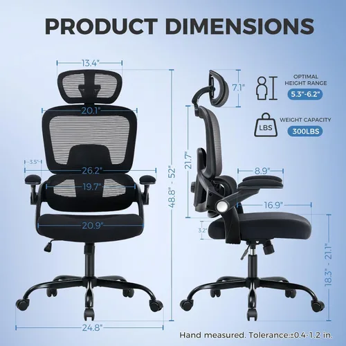 Miniatura 2 de Silla de oficina ergonómica, silla de escritorio de malla con soporte lumbar ajustable 2D, alivia el dolor de espalda durante largos días de trabajo