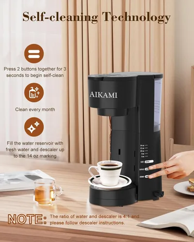Miniatura 4 de Cafetera de una sola porción 4 en 1 con espumador de leche y molinillo de café, cafetera para taza K y café molido, con depósito de agua extraíble