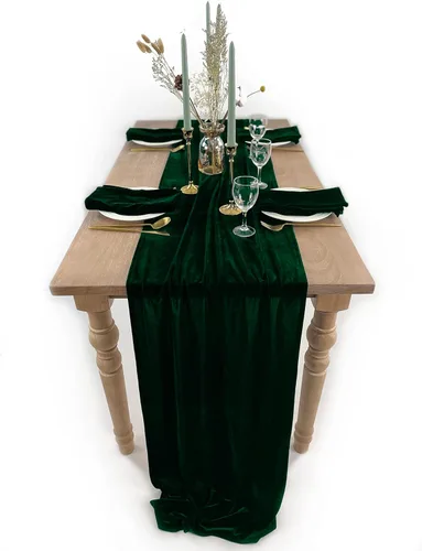 Miniatura 13 de Camino de mesa de terciopelo, decoración de recepción de boda de lujo de 10 pies, tela de terciopelo suave, superposición de lino para fiesta