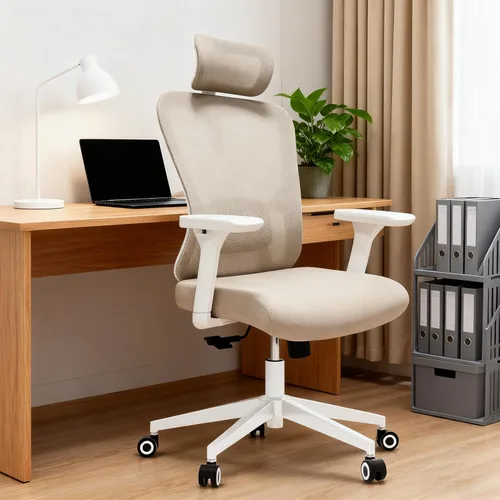 Silla de oficina ergonómica - Silla de oficina de malla de 159 kg con soporte lumbar ajustable, silla de computadora de respaldo alto con Caqui y