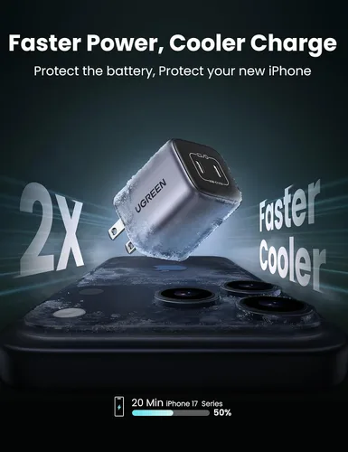 Miniatura 2 de UGREEN Cargador USB 45W C para iPhone 17, Bloque de Carga de Pared GaN PPS Plegable de 2 Puertos Nexode Soporta Carga Súper Rápida Samsung 2.0
