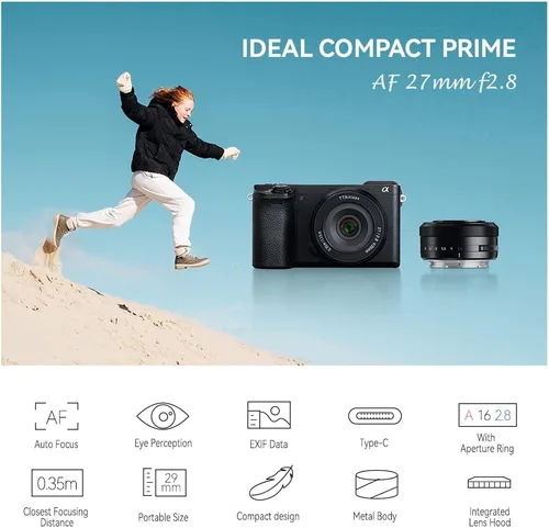 Miniatura 2 de TTArtisan AF 27mm F2.8 Lente de Enfoque Automático APS-C Compatible con Cámaras Sin Espejo Sony E-Mount A5000 A5100 A6000 A6100 A6300 A6400 A6500