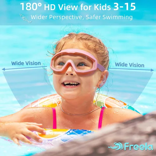 Miniatura 2 de Freela Gafas de natación transparentes para niños de 3 a 15 años, antiniebla, sin fugas, para piscina, playa, natación 2. cian y rosa