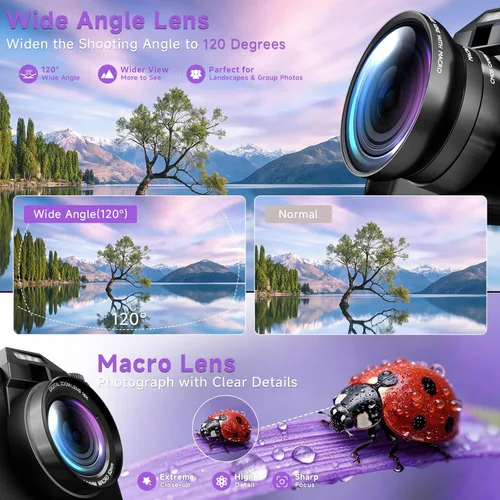 Miniatura 4 de Cámara digital 6K para fotografía con enfoque automático, cámara de videoblogs WiFi de 64 megapíxeles para YouTube con pantalla giratoria de 3" Negro