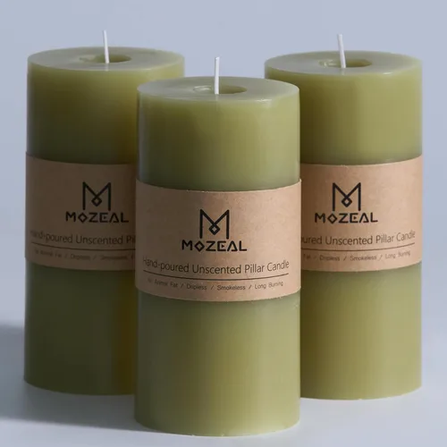 Miniatura 150 de MOZEAL Velas grandes sin perfume vertidas a mano de 3 x 8 pulgadas, sin humo, juego de 2, combustión lenta, sin goteo, aproximadamente 150 horas