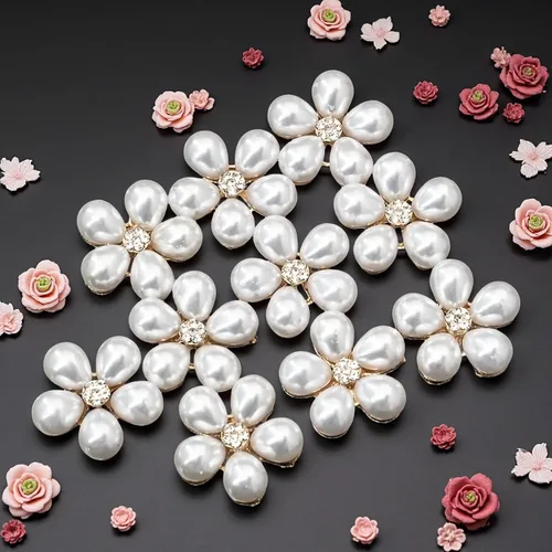 Miniatura 3 de 30 piezas chapadas en plata de 5 pétalos, cuentas de flores de diamantes de imitación, botón de adorno para ropa hecha a mano, zapatos, sombreros