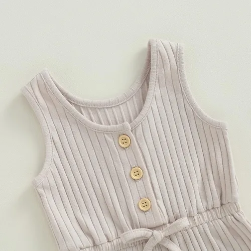 Miniatura 54 de Traje de verano para niña pequeña, de manga corta, acanalado, overol liso, pantalones cortos, ropa para recién nacidos