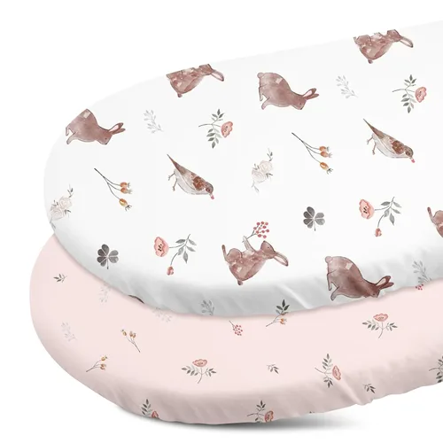 Miniatura 11 de Gllquen Baby Juego de Sábanas para Moisés de 2 Piezas, Sábana Ajustable para Moisés Transpirable Acogedora Ajuste Universal para Colchón Estándar