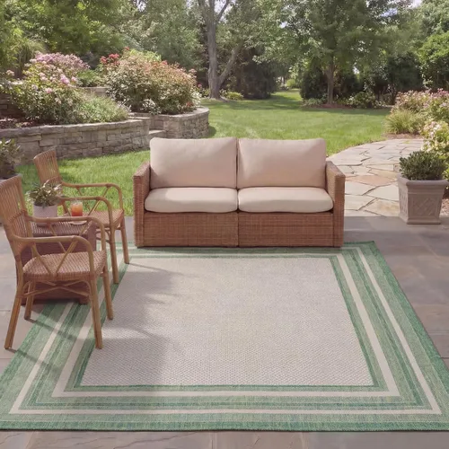 Miniatura 97 de SAFAVIEH Alfombra lavable al aire libre Courtyard Collection – 4' x 5'7", beige oscuro y beige, no desprende pelusa y fácil de limpiar, ideal