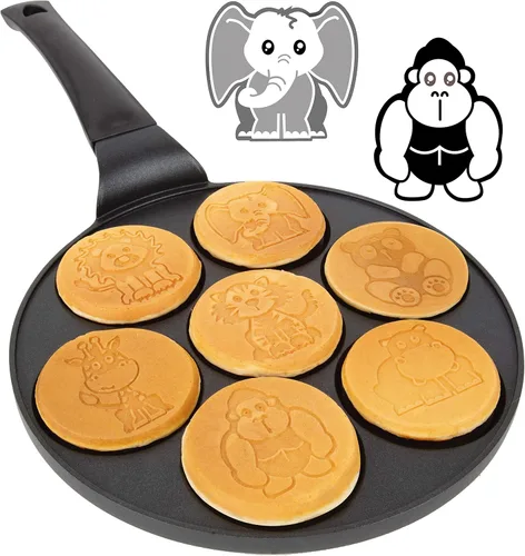 Mini molde para panqueques de animales – Haz 7 animales únicos de zoológico Flapjack, incluyendo un elefante, jirafa y más, sartén antiadherente