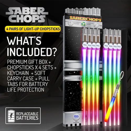 Miniatura 2 de Lightsable - Palillos de sable de sable de luz LED con luz brillante, palillos de sable de sushi, reutilizables, divertidos, Geeky Starwars, juego