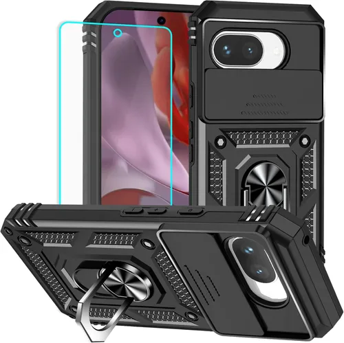 Miniatura 10 de HNHYGETE Funda para Pixel 6a con protector de pantalla HD, soporte giratorio de grado militar de 360° (resistente) a prueba de golpes para Google