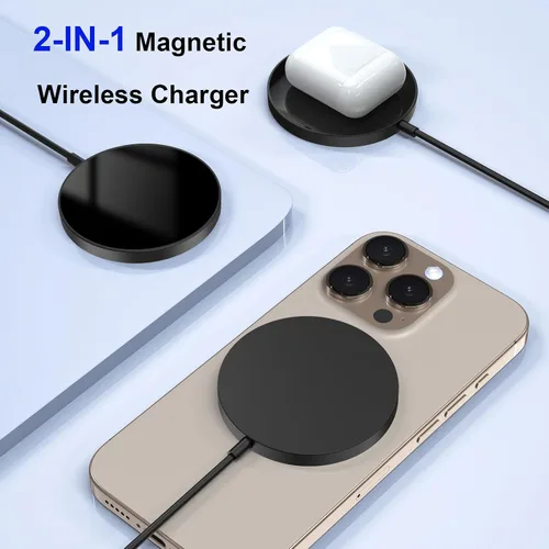 Miniatura 9 de Cargador inalámbrico portátil magnético de 15 W, almohadilla de carga rápida para iPhone 16/15/14/13/12 Series y AirPods 2 3 Pro, cargador rápido