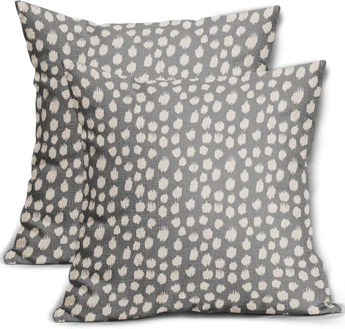 Miniatura 70 de Fundas de almohada marrón y blancas de 18 x 18 pulgadas, juego de 2 almohadas boho grises con lunares, fundas de almohada modernas estampadas