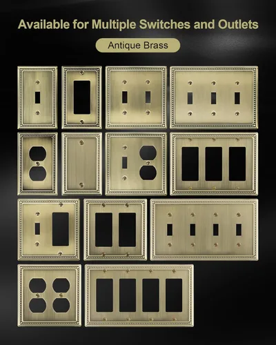 Miniatura 7 de Paquete de 2 placas de triple interruptor de luz de palanca, cubiertas decorativas de perlas, placa de pared de metal de 3 segmentos de latón Latón