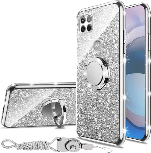 Miniatura 33 de nancheng Funda de teléfono con purpurina para Motorola Moto One 5G Ace (One 5G UW Ace) funda de TPU suave con anillo giratorio de 360°, funda