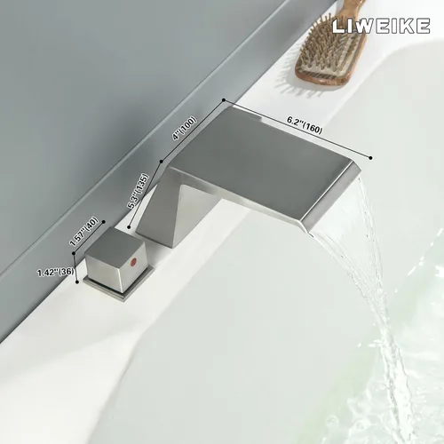 Miniatura 6 de LIWEIKE Grifo romano para bañera, níquel cepillado para bañera con 2 manijas de alto flujo para 3 agujeros